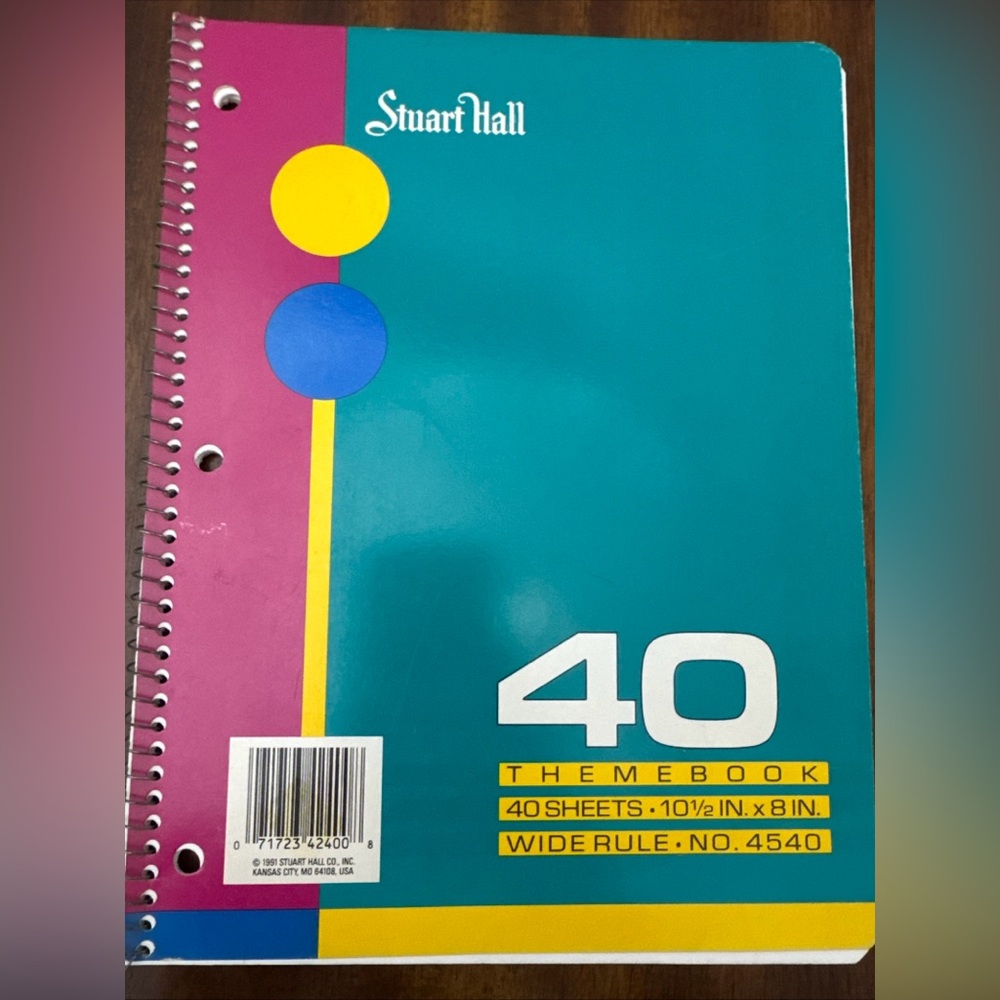 Stuart Hall 1991 vintage Teal and Pink Spiral Notebook 40‎ pages